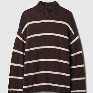 Gap 100% Cotton Oversized Split-Hem Mockneck Sweater Brown Ivory Medium